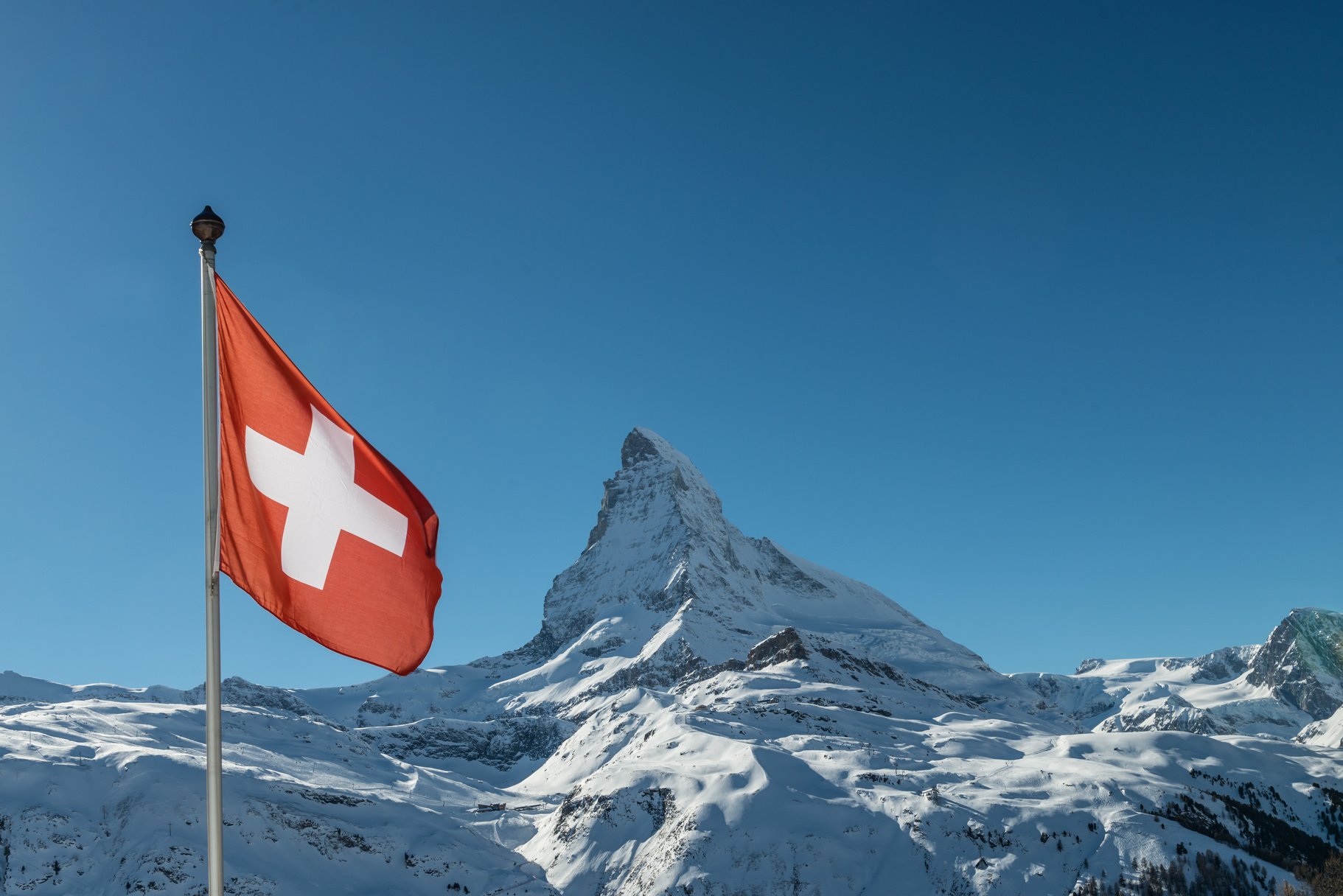 Matterhorn with Swiss Flag